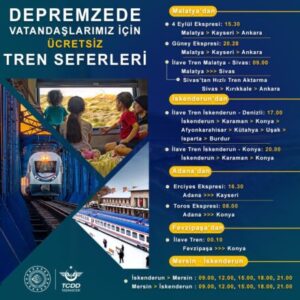 Tren seferleri depremzede vatandaşlara ücretsiz oldu