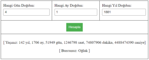 Burç ve Yaş Hesaplama Uygulaması ile Astrolojik Bilgilerinizi Ve Yaşınızı Öğrenin. Yaşınızı gün, ay, yıl, dakika ve saniye bazında öğrenin :)
